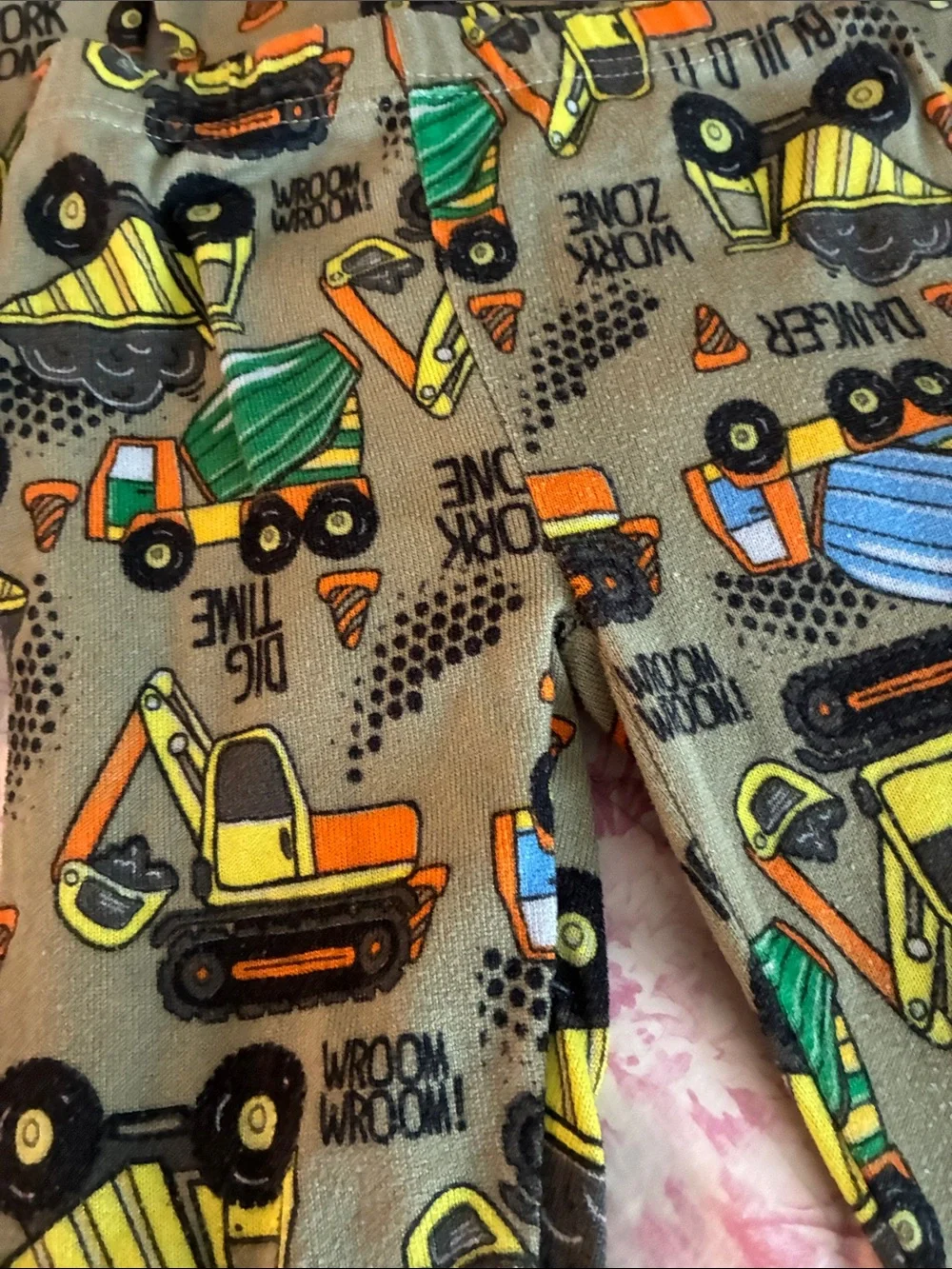 Olive Green Construction Vehicles Pajama Set